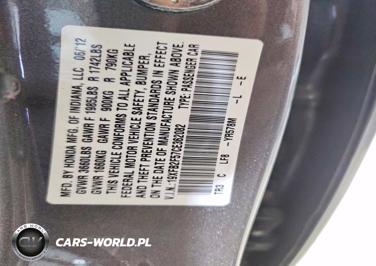 2012 Honda Civic Lx VIN:19XFB2F57CE362082 - 12