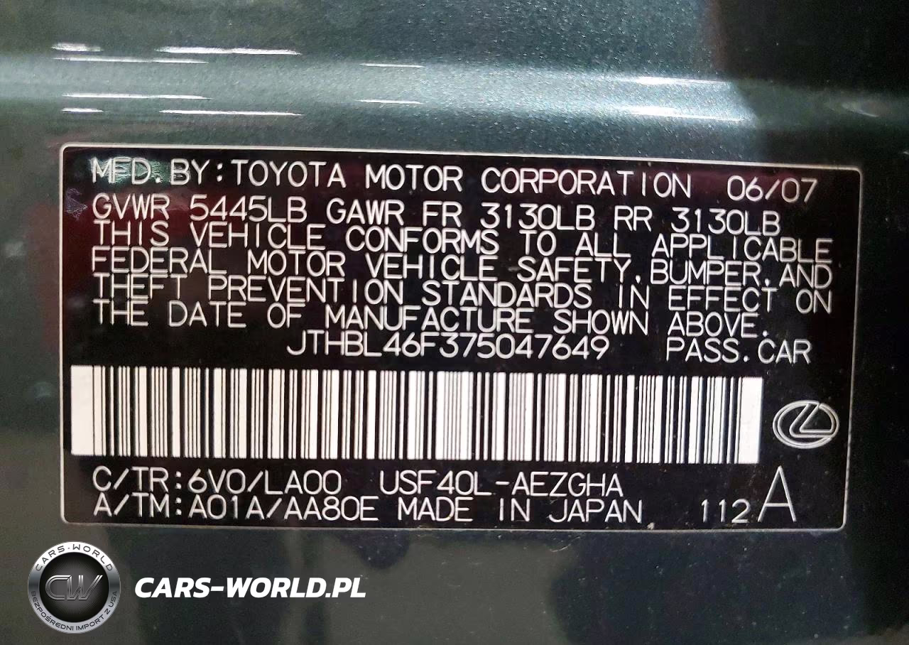 2007 Lexus Ls 460 VIN:JTHBL46F375047649 - 12