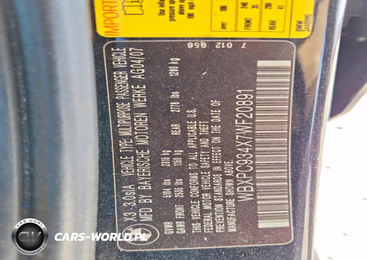 2007 BMW X3 VIN:WBXPC934X7WF20891 - 12