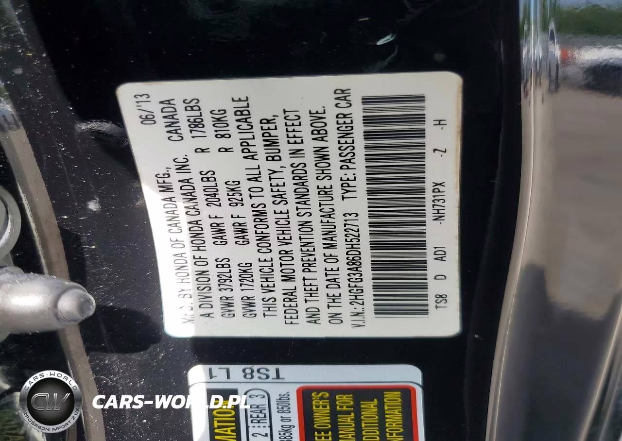 2013 Honda Civic Ex VIN:2HGFG3A86DH522713 - 12