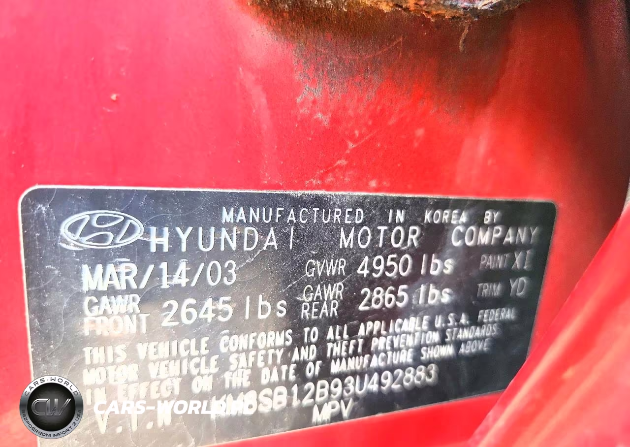 2003 Hyundai Santa Fe Gl VIN:KM8SB12B93U492883 - 12