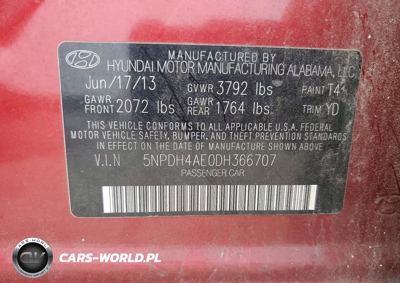 2013 Hyun Elantra VIN:5NPDH4AE0DH366707 - 12