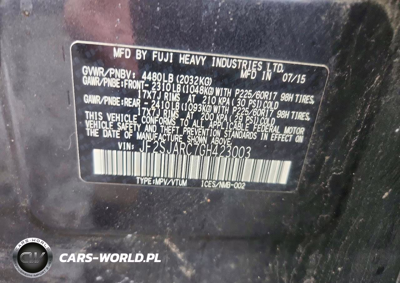 2016 Subaru Forester 2.5I Limited VIN:JF2SJARC7GH423003 - 13