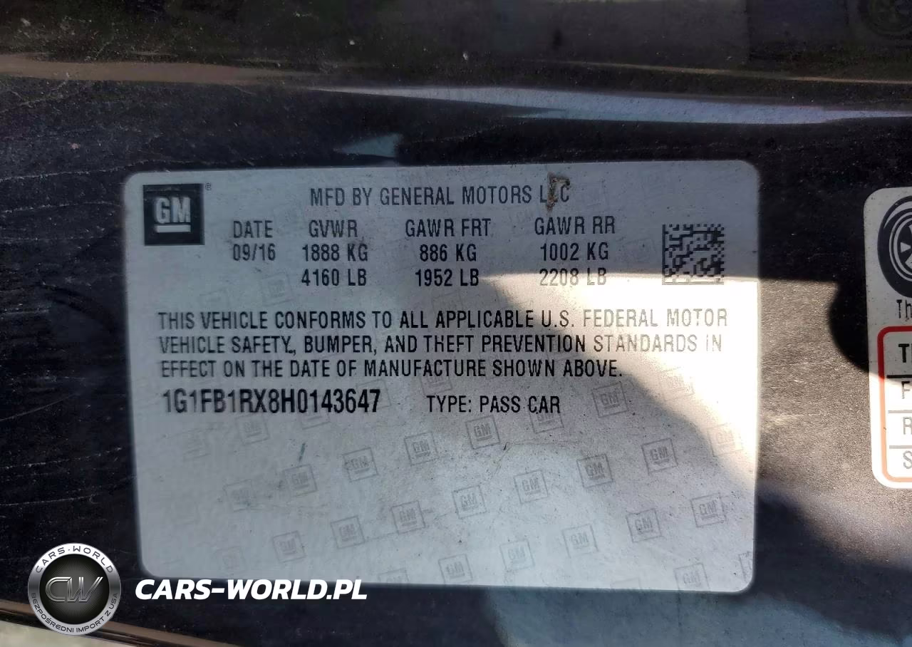 CHEVROLET CAMARO LT VIN:1G1FB1RX8H0143647 - 13