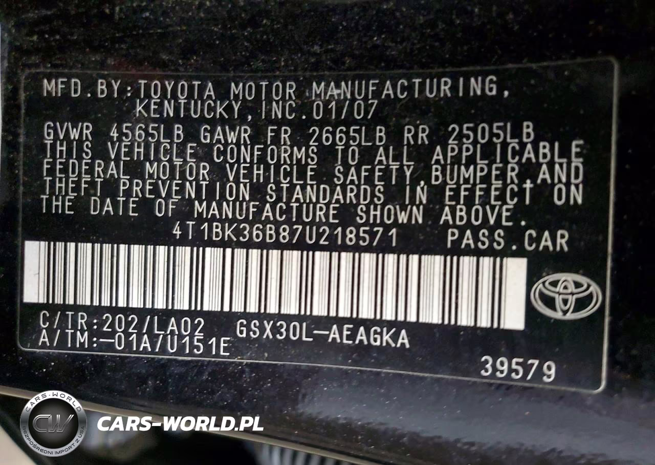 2007 Toyota Avalon Xls VIN:4T1BK36B87U218571 - 12