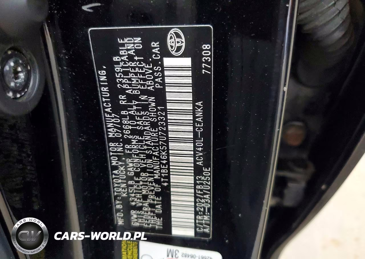 2007 Toyota Camry Le VIN:4T1BE46K57U723321 - 12