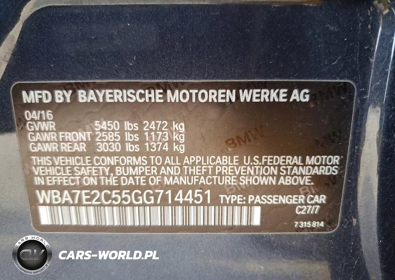 2016 BMW 740 I VIN:WBA7E2C55GG714451 - 12