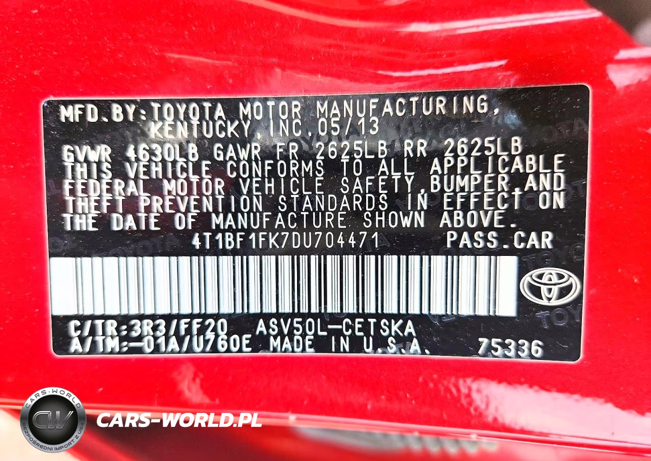 2013 Toyota Camry Se VIN:4T1BF1FK7DU704471 - 12