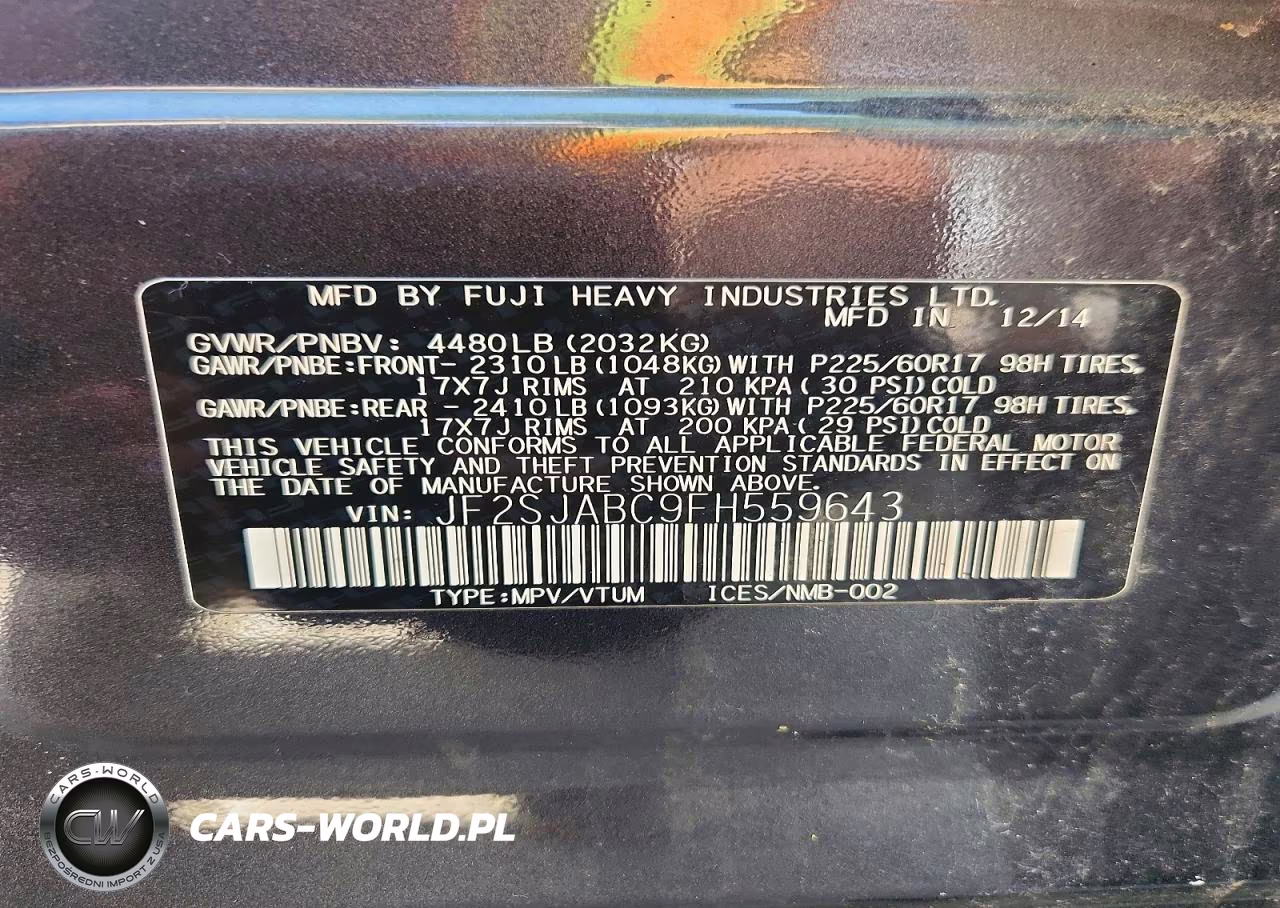 2015 Subaru Forester 2.5I VIN:JF2SJABC9FH559643 - 14