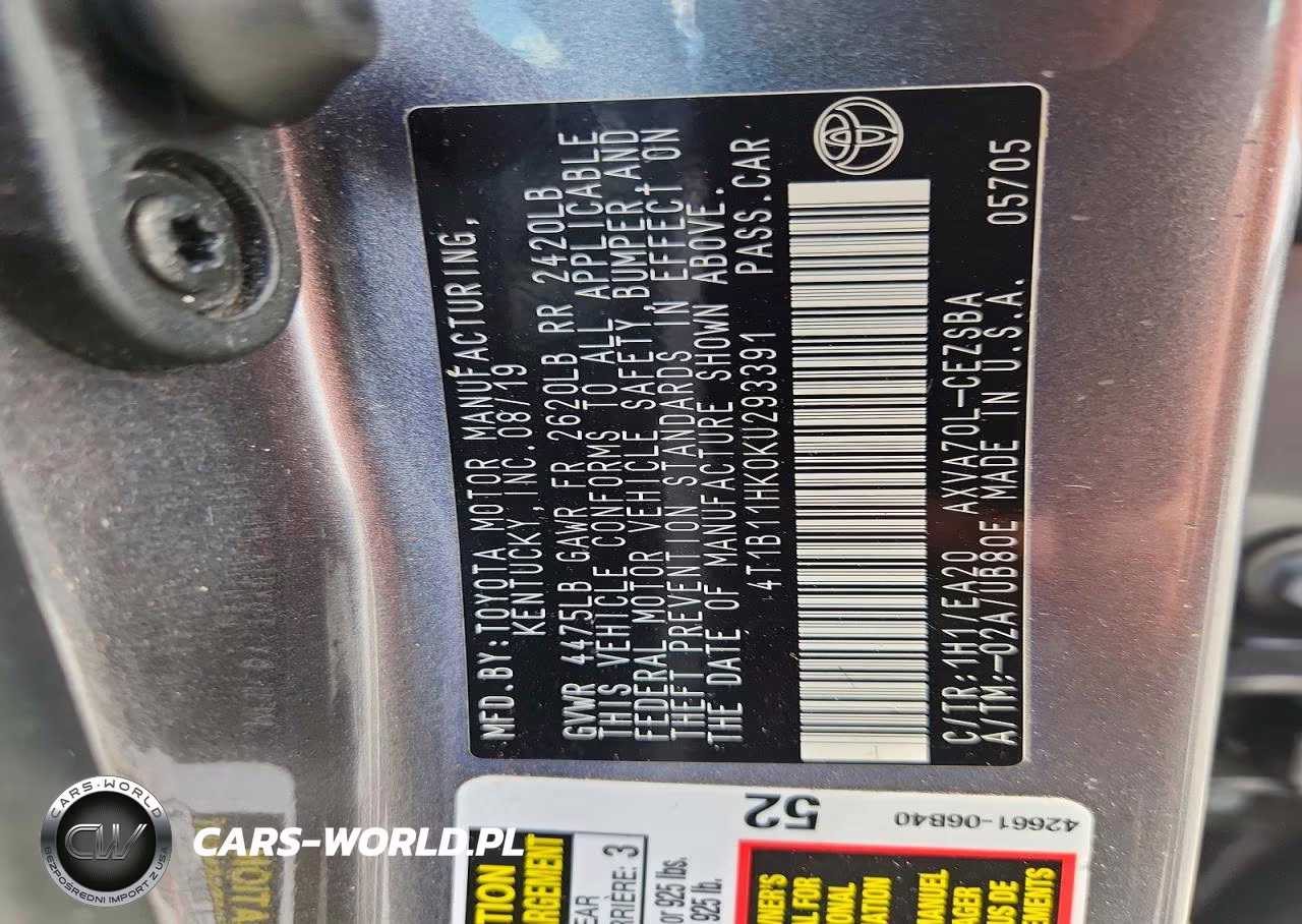 2019 Toyota Camry Se VIN:4T1B11HK0KU293391 - 12