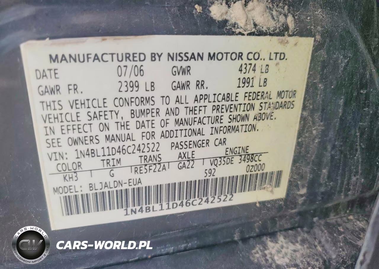 2006 Nissan Altima 3.5 Se VIN:1N4BL11D46C242522 - 12