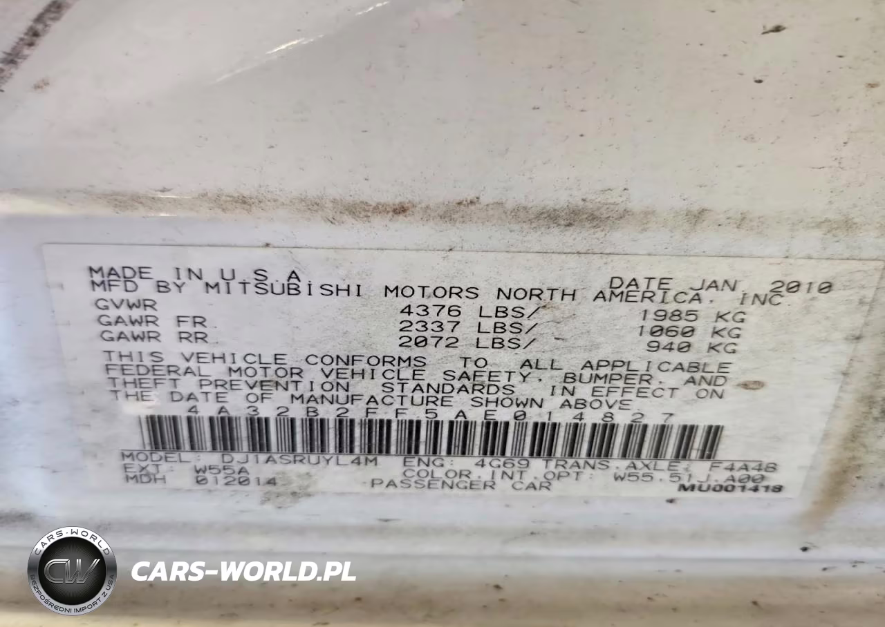 2010 Mitsubishi Galant Fe VIN:4A32B2FF5AE014827 - 12