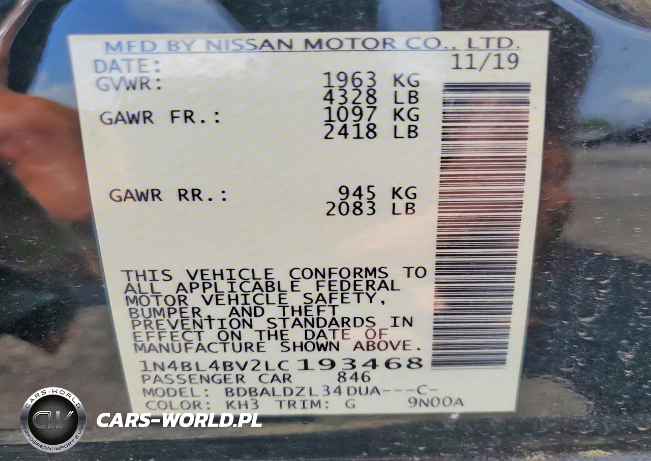 2020 Nissan Altima S VIN:1N4BL4BV2LC193468 - 13