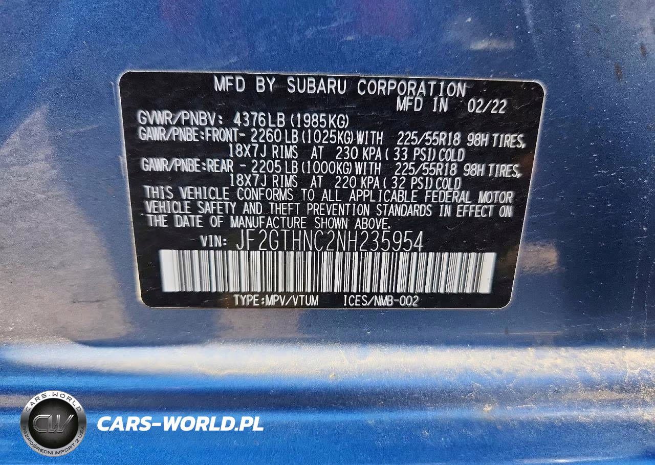 2022 Subaru Crosstrek Limited VIN:JF2GTHNC2NH235954 - 12
