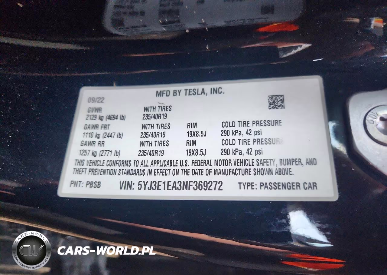 2022 Tesla Model 3 VIN:5YJ3E1EA3NF369272 - 13