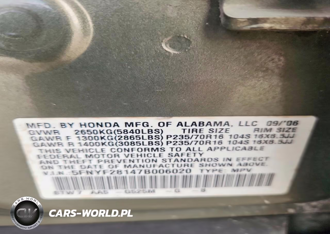 2007 Honda Pilot Lx VIN:5FNYF28147B006020 - 13