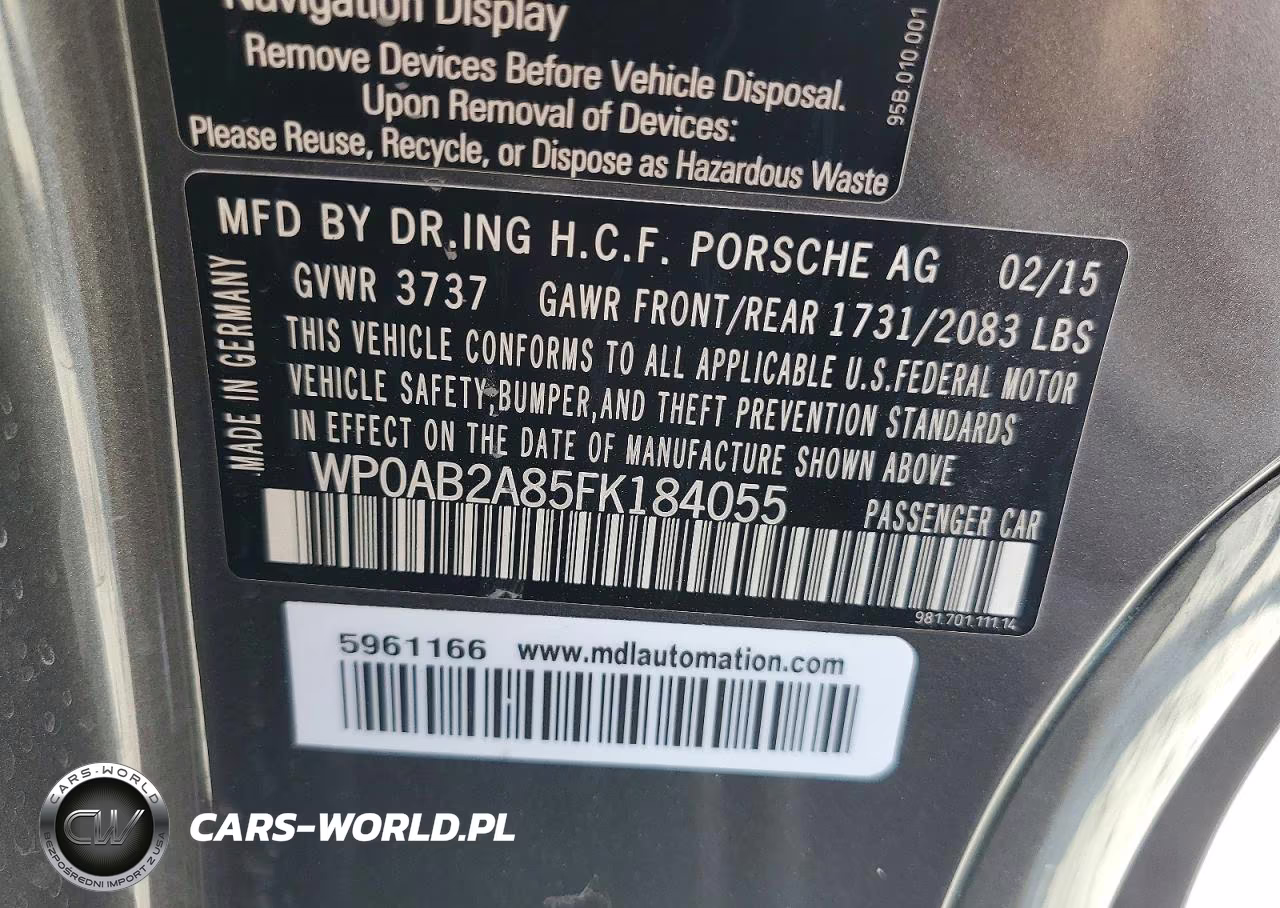 2015 Porsche Cayman S VIN:WP0AB2A85FK184055 - 12
