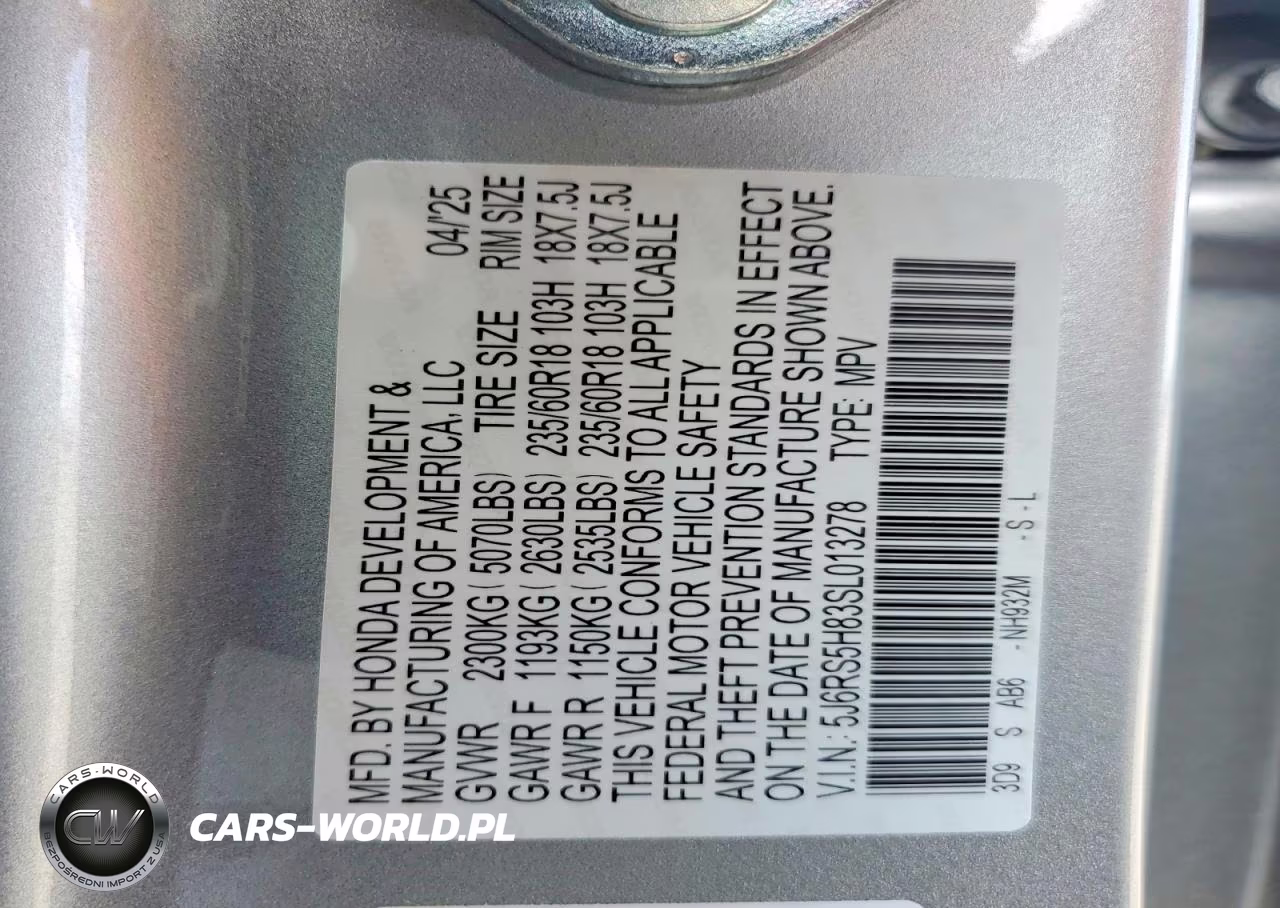 2025 Honda Cr-V Sport-L VIN:5J6RS5H83SL013278 - 13