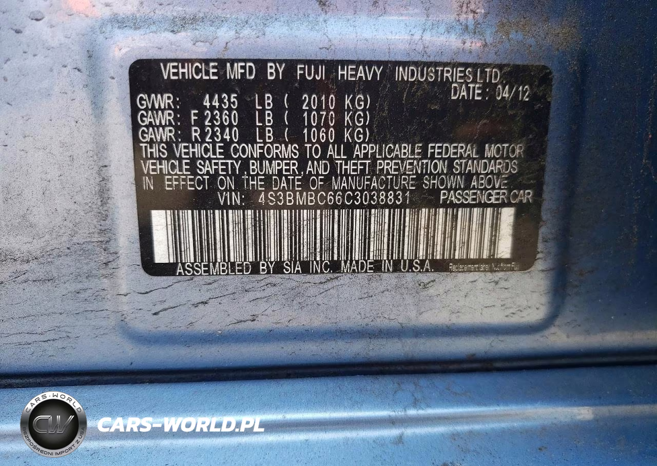 2012 Subaru Legacy 2.5I Premium VIN:4S3BMBC66C3038831 - 13