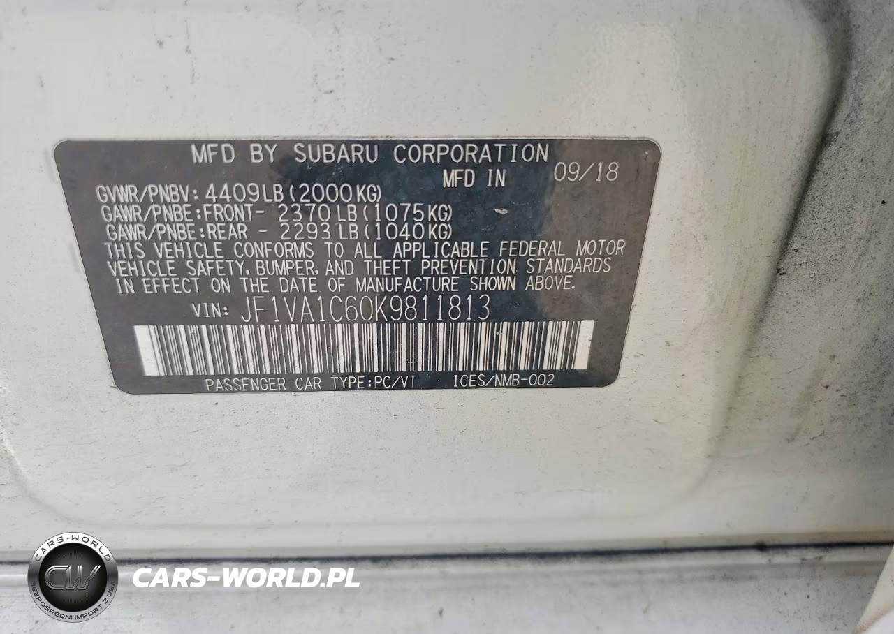 2019 Subaru Wrx Premium VIN:JF1VA1C60K9811813 - 12