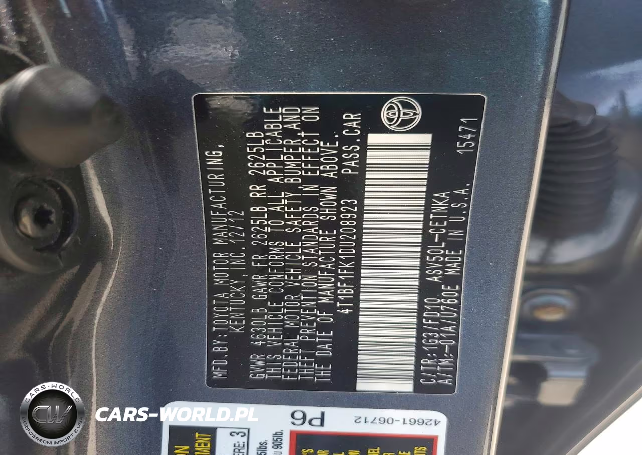 2013 Toyota Camry Le VIN:4T1BF1FK1DU208923 - 12
