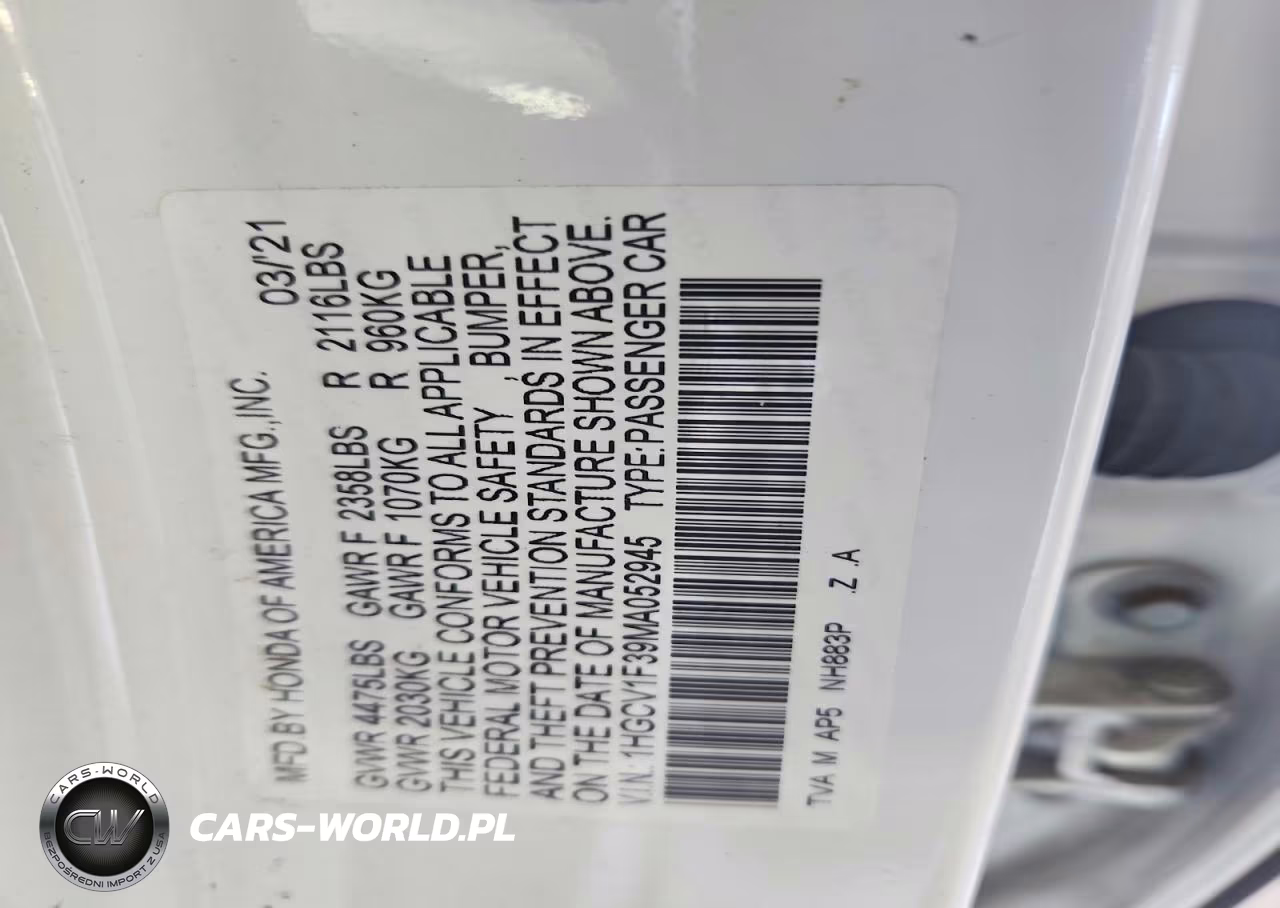 2021 Honda Accord Sport VIN:1HGCV1F39MA052945 - 12