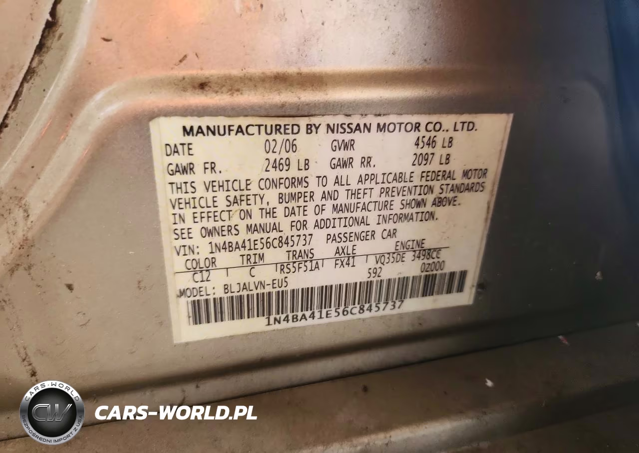 2006 Nissan Maxima 3.5 Se VIN:1N4BA41E56C845737 - 12