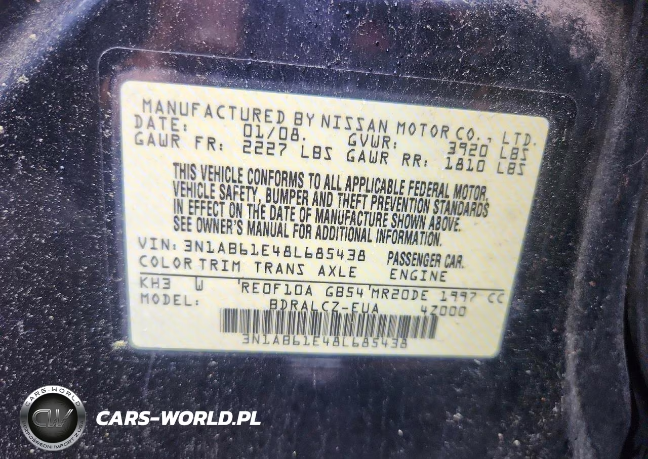 2008 Nissan Sentra 2.0-2.0S-2.0Sl VIN:3N1AB61E48L685438 - 12