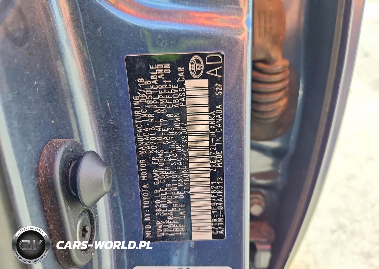 2019 Toyota Corolla Le VIN:2T1BURHE2KC139007 - 12