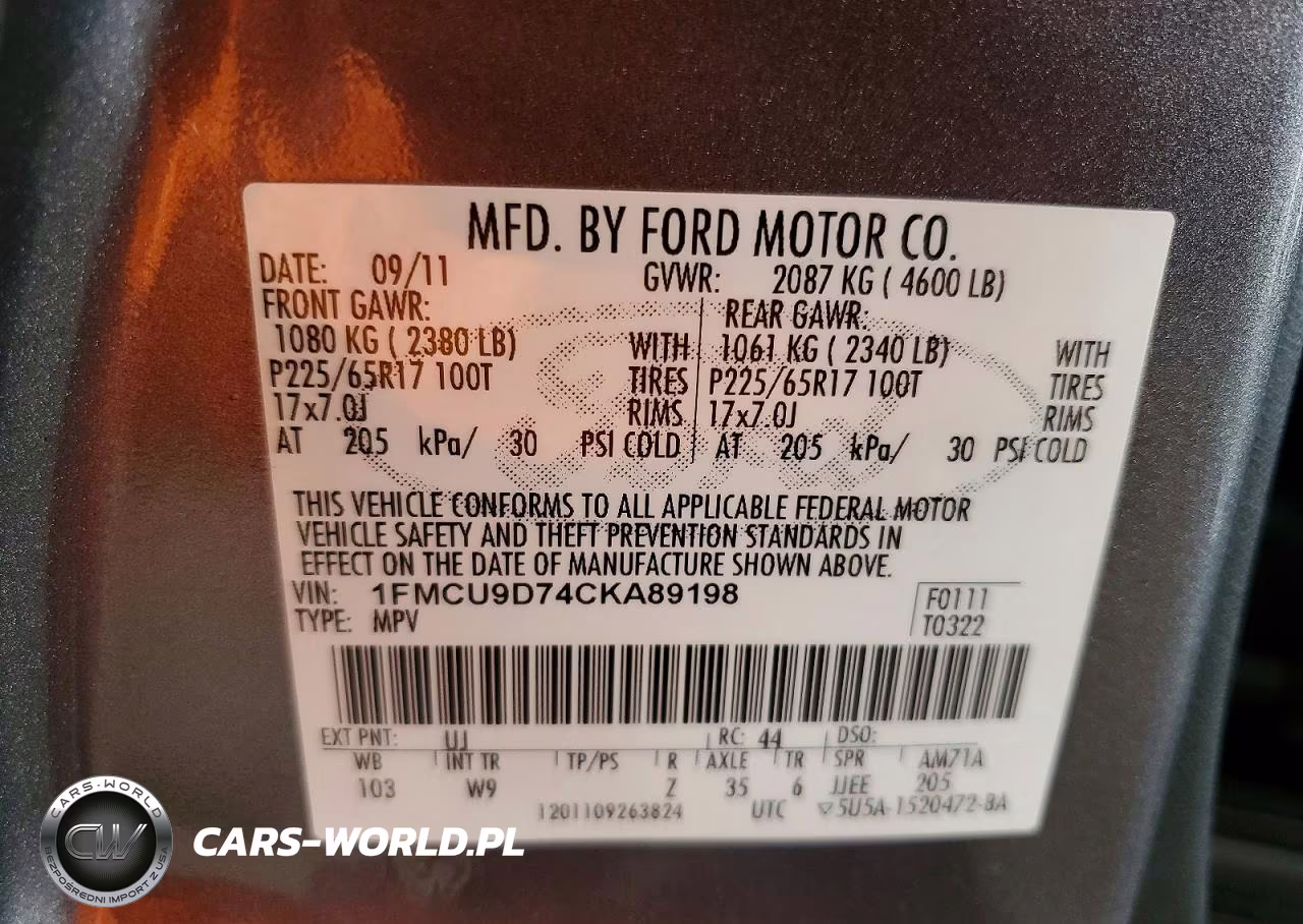 2012 Ford Escape Xlt VIN:1FMCU9D74CKA89198 - 14