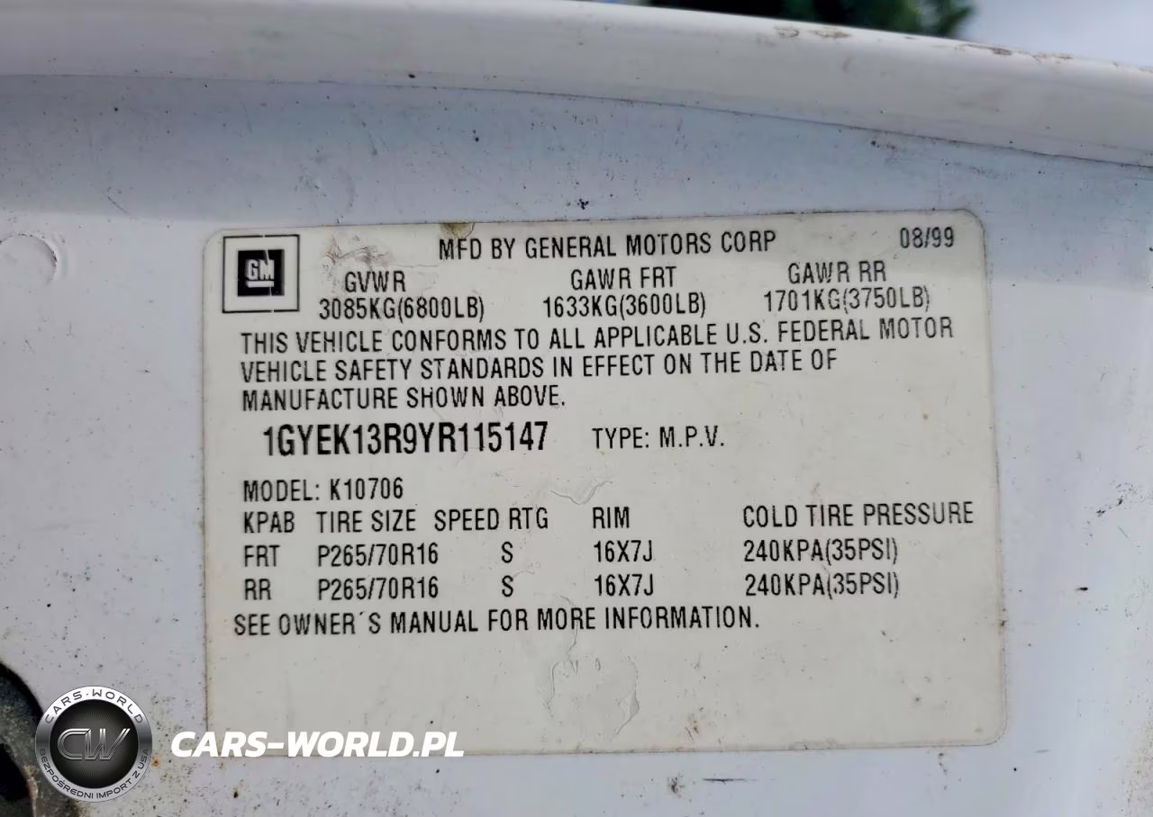 2000 Cadillac Escalade VIN:1GYEK13R9YR115147 - 12