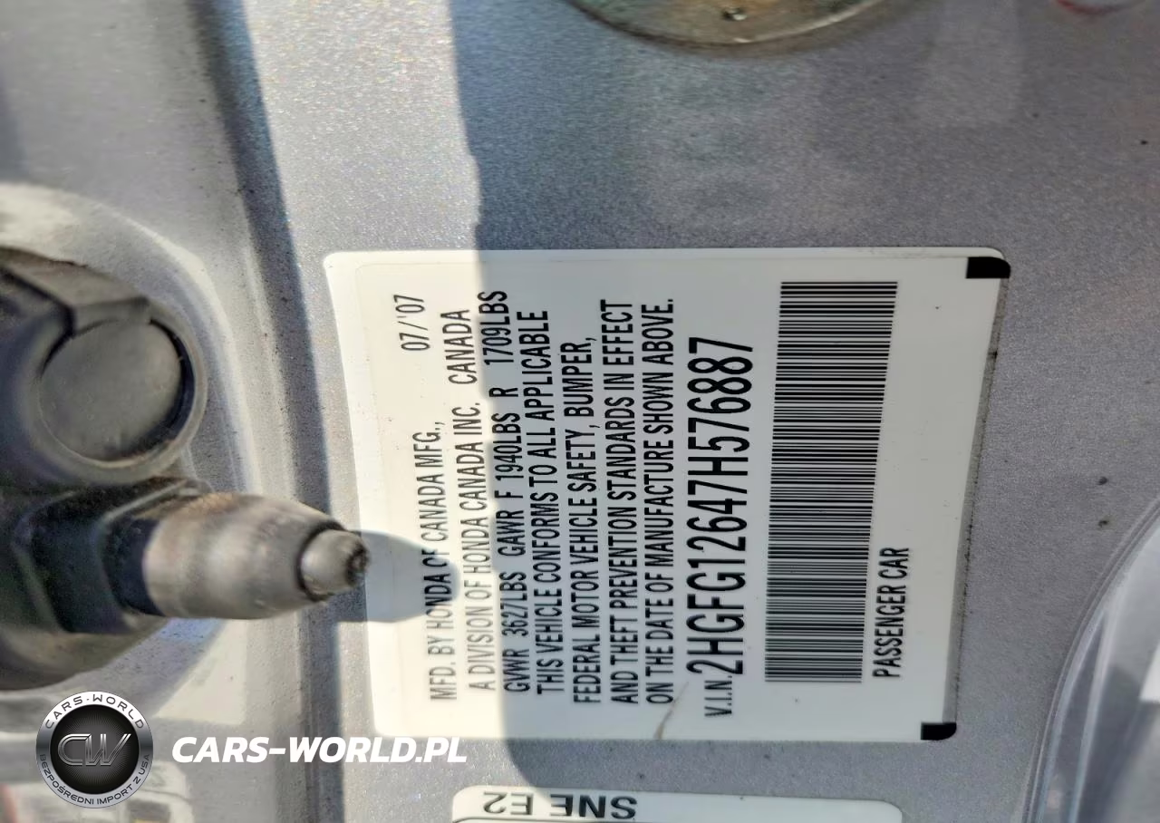 2007 Honda Civic Lx VIN:2HGFG12647H576887 - 12