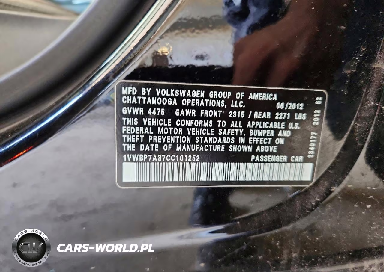 2012 Volkswagen Passat Se VIN:1VWBP7A37CC101252 - 12