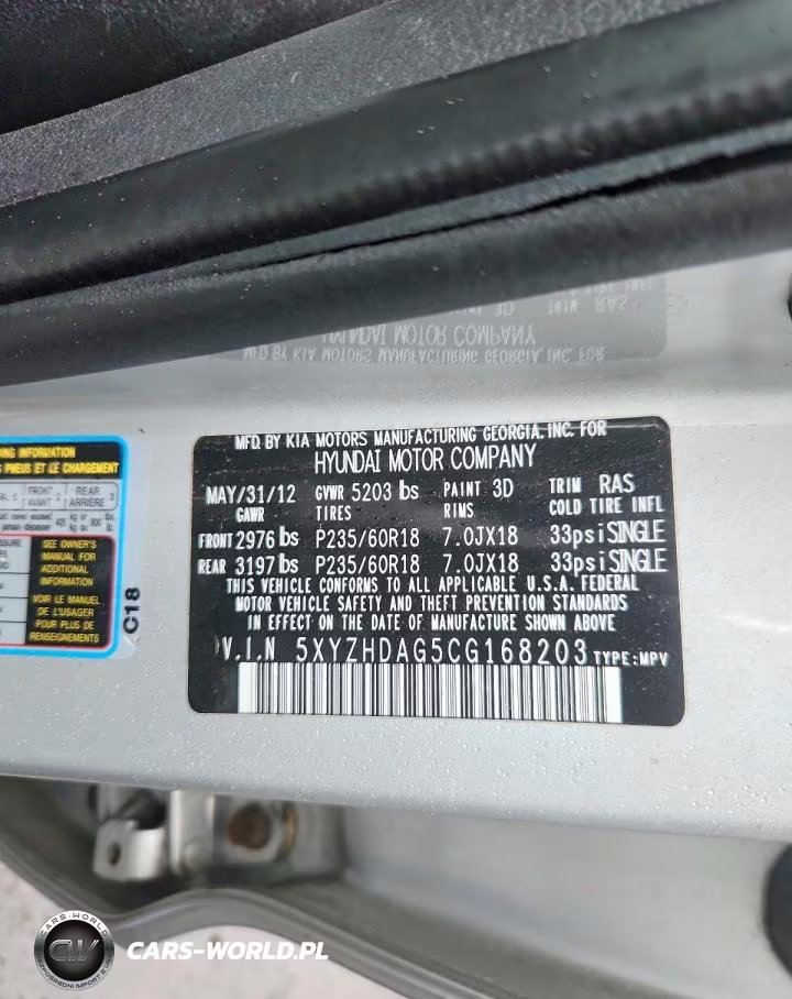 2012 Hyundai Santa Fe Se VIN:5XYZHDAG5CG168203 - 13