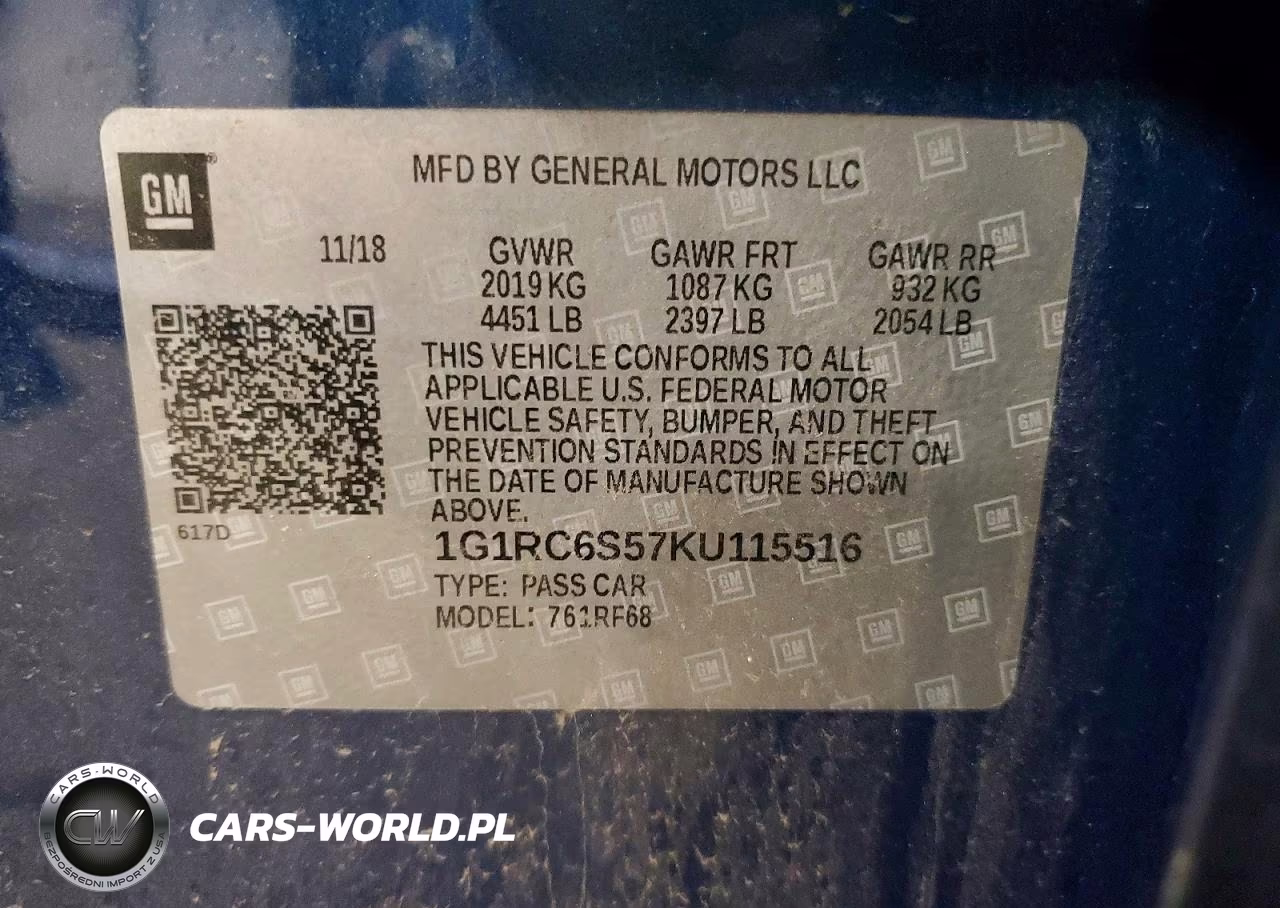 2019 Chevrolet Volt Lt VIN:1G1RC6S57KU115516 - 12