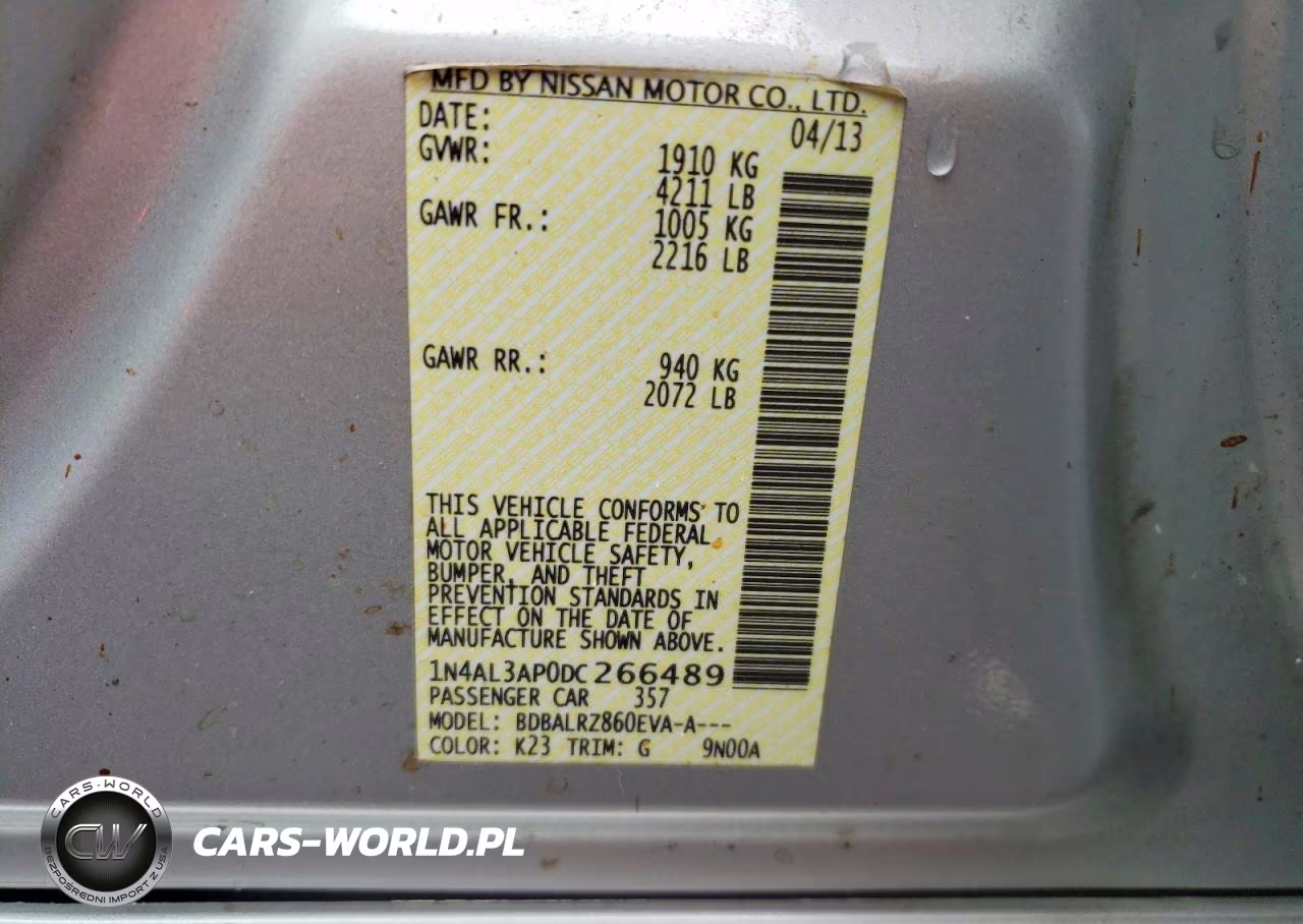 2013 Nissan Altima 2.5 VIN:1N4AL3AP0DC266489 - 12