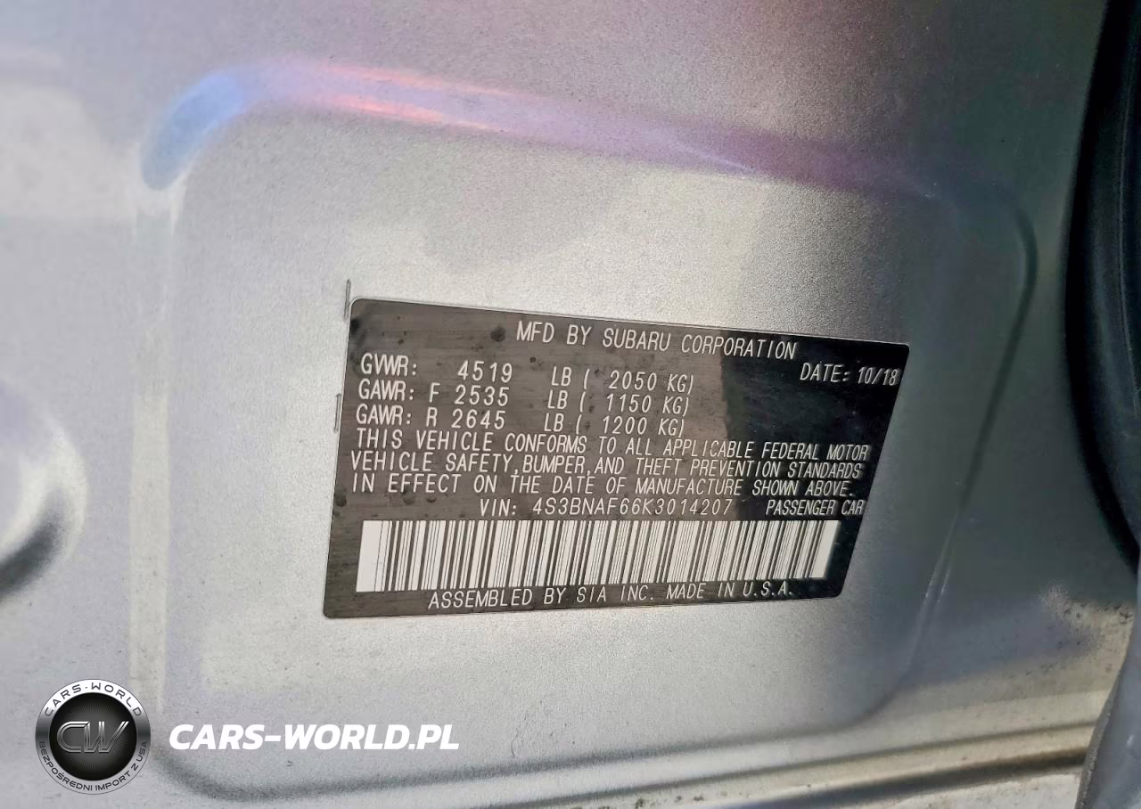 2019 Subaru Legacy 2.5I Premium VIN:4S3BNAF66K3014207 - 12
