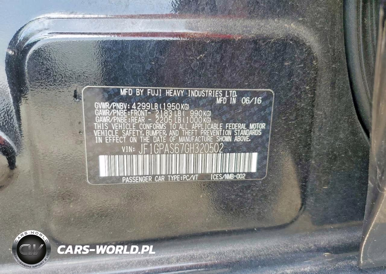 2016 Subaru Impreza Sport VIN:JF1GPAS67GH320502 - 12