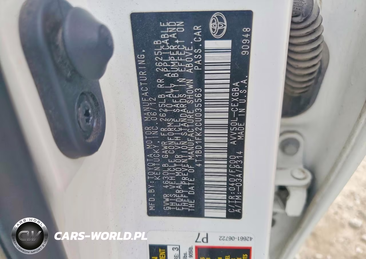2012 Toyota Camry Hybrid Xle VIN:4T1BD1FK2CU035563 - 12