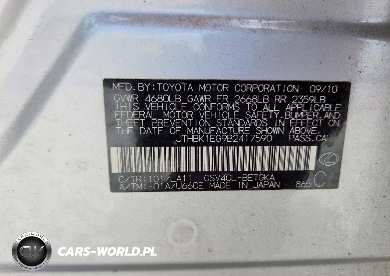 2011 Lexus Es 350 VIN:JTHBK1EG9B2417590 - 13