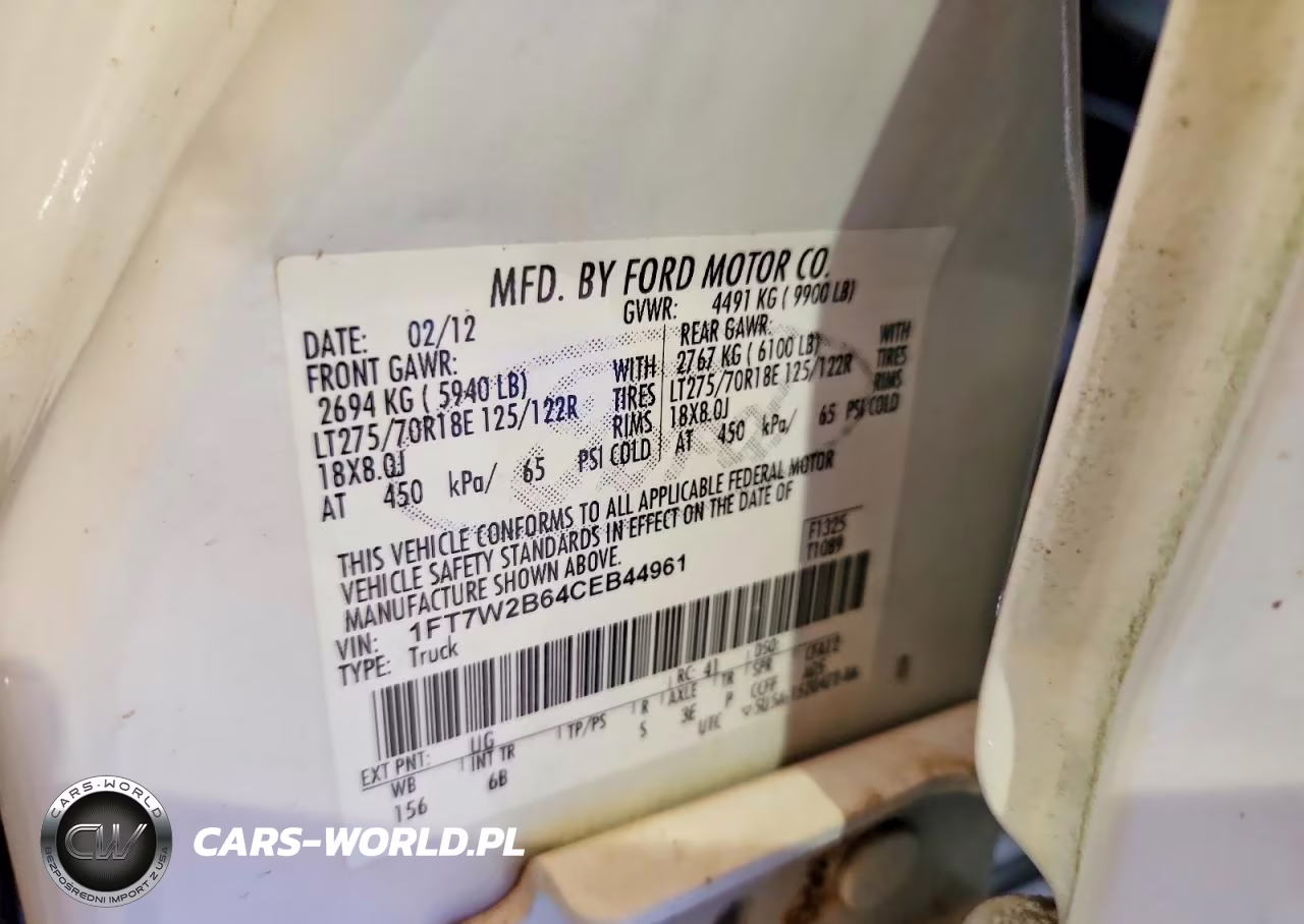 2012 Ford F250 Super Duty VIN:1FT7W2B64CEB44961 - 12