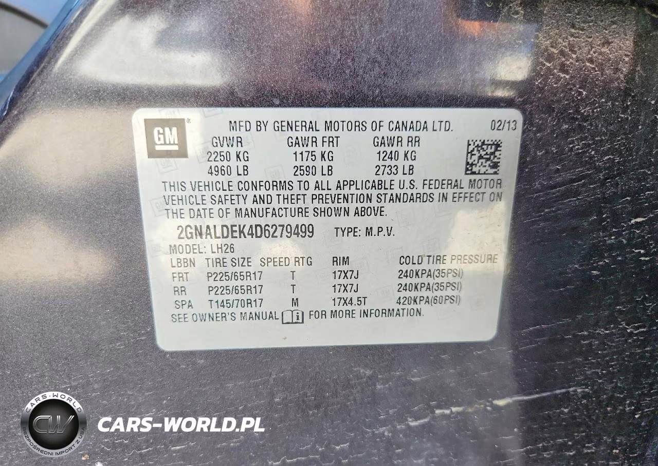2013 Chevrolet Equinox Lt VIN:2GNALDEK4D6279499 - 13