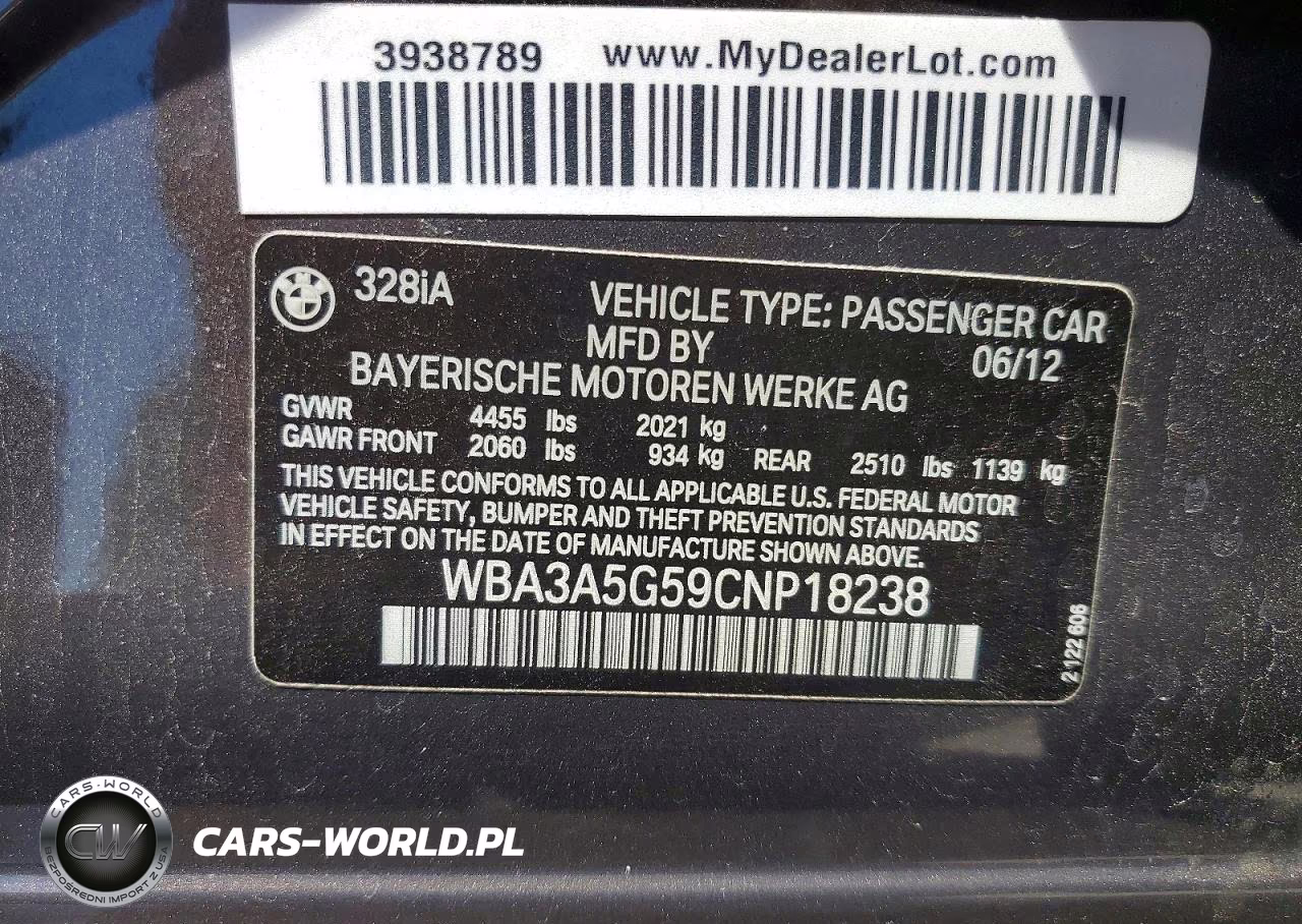 2012 BMW 328 I VIN:WBA3A5G59CNP18238 - 12
