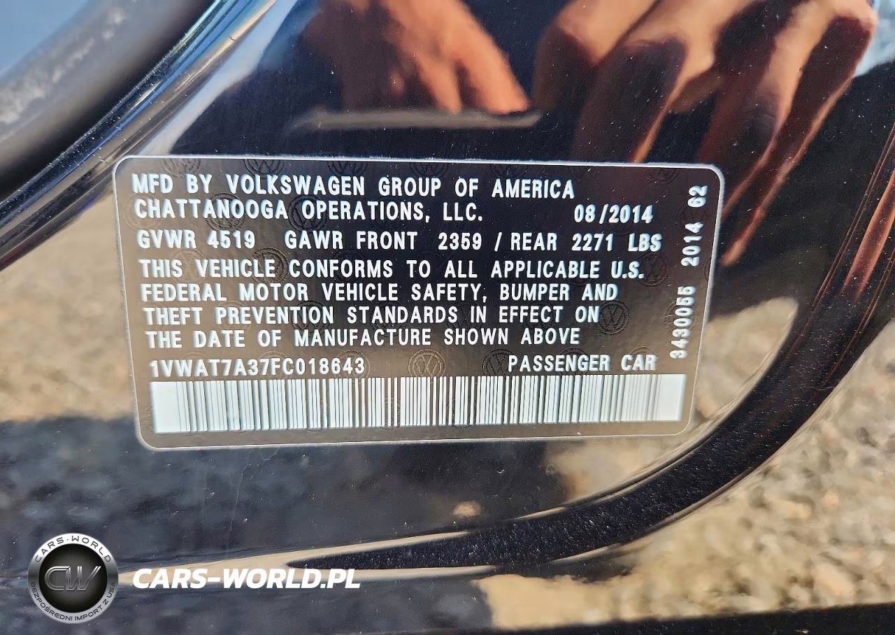 2015 Volkswagen Passat S VIN:1VWAT7A37FC018643 - 12