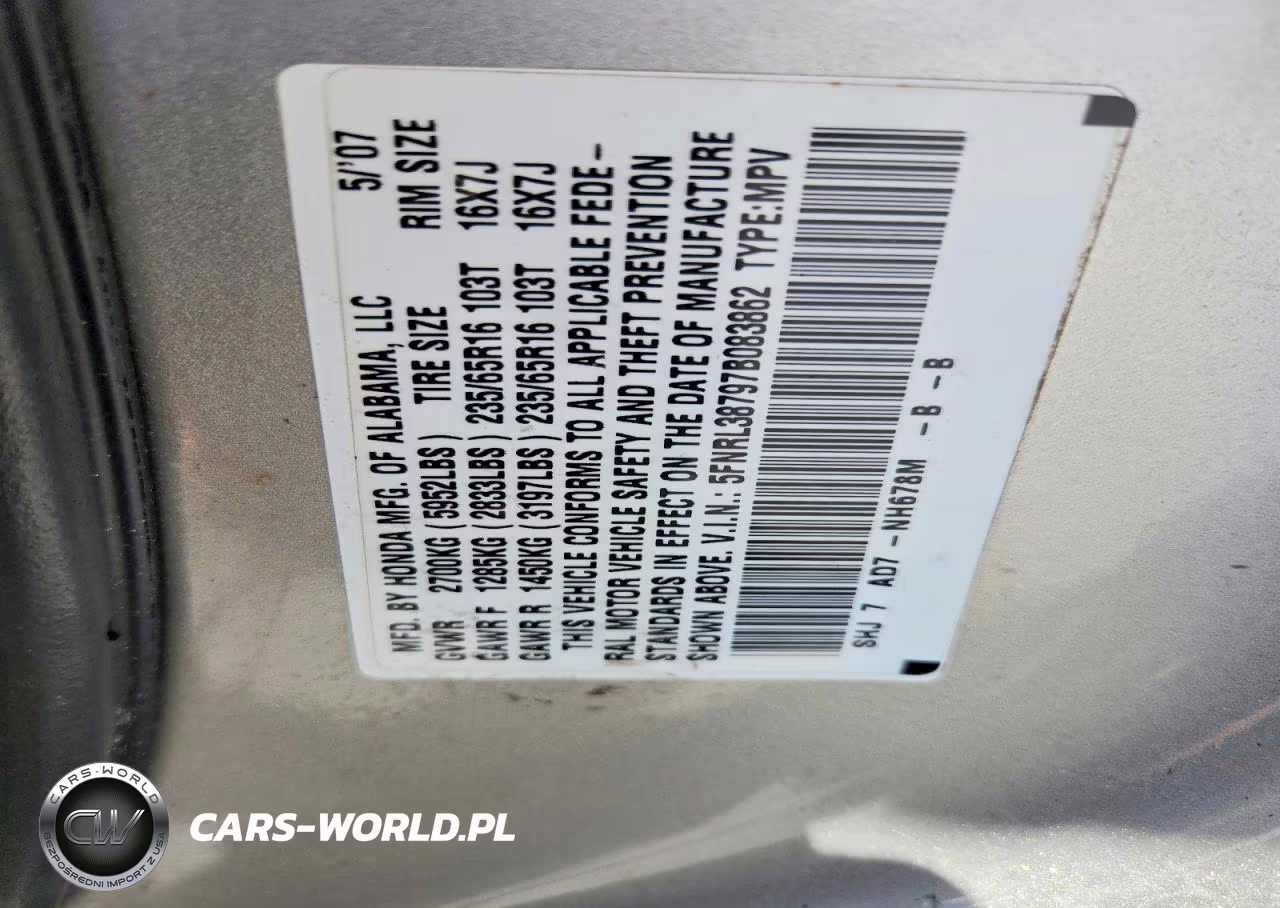 2007 Honda Odyssey VIN:5FNRL38797B083862 - 13