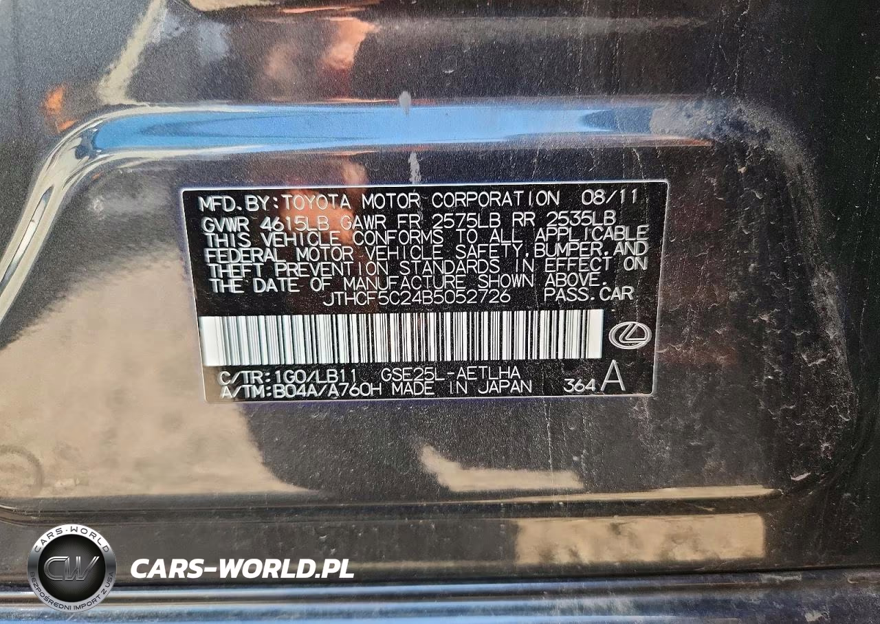 2011 Lexus Is 250 VIN:JTHCF5C24B5052726 - 12