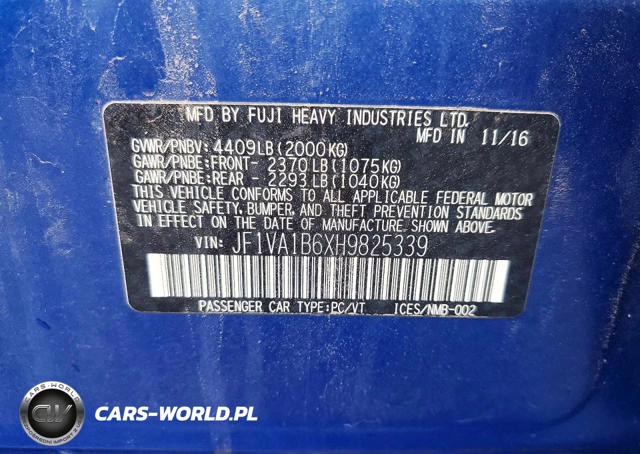 2017 Subaru Wrx VIN:JF1VA1B6XH9825339 - 13