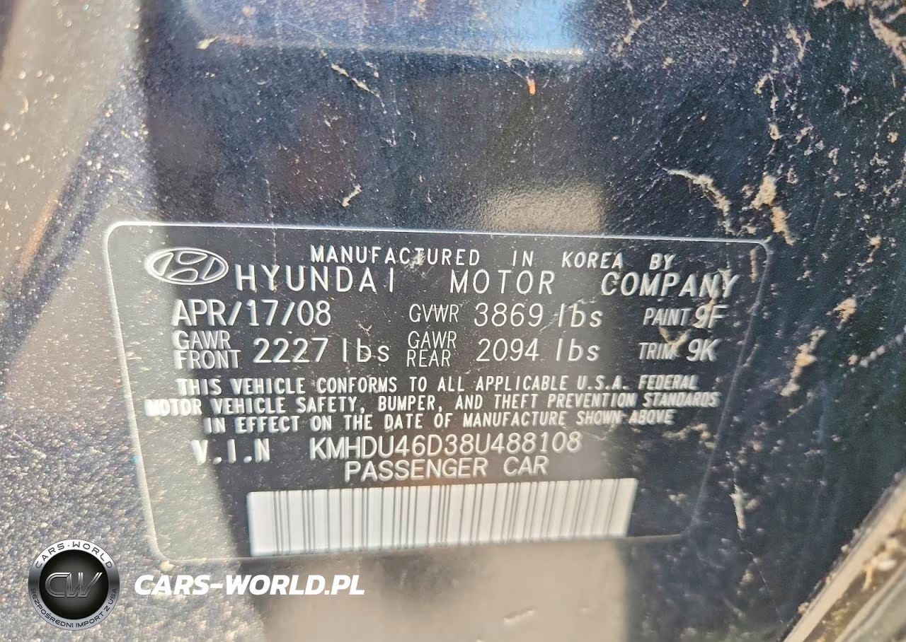 2008 Hyundai Elantra VIN:KMHDU46D38U488108 - 12