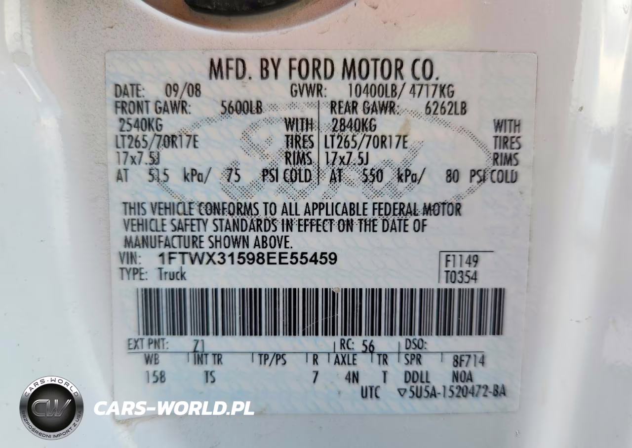 2008 Ford F350 Srw Super Duty VIN:1FTWX31598EE55459 - 12