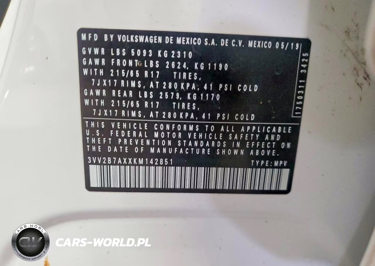 2019 Volkswagen Tiguan Se VIN:3VV2B7AXXKM142851 - 13